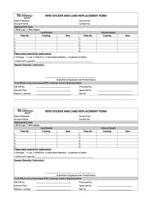 rfid card replacement form